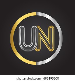 UN Letter logo in a circle. gold and silver colored. Vector design template elements for your business or company identity.