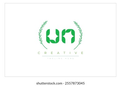 UN letters eco logo with leaf. Fresh nature and healthy leaf logo design.