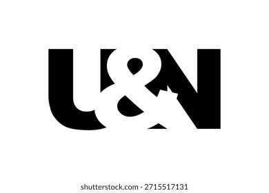 UN Logo Design in fettgedrucktem Stil. Schwarz-weißes Identitätssymbol. Modernes Typografie-Emblem. Symbol für Unternehmensbranding. Minimale Geschäftsvorlage.