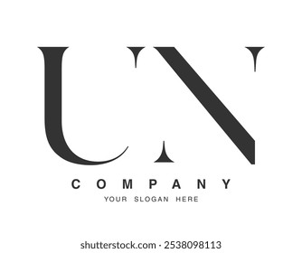 UN logo design. Initial letter u and n serif font style. Creative classic company name typography. Trendy logotype or identity. Vector illustration.