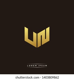 UN Logo Letter Initial Logo Designs Templete with Gold and Black Background