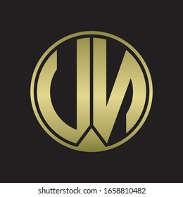 UN Logo monogram circle with piece ribbon style on gold colors
