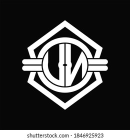 UN logo monogram with circle shape isolated hexagon emblem rounded design template on black background