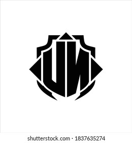 UN Logo monogram with shield line and 3 arrows shape design template on white background