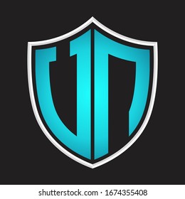 UN Logo monogram with shield shape isolated blue colors on outline design template