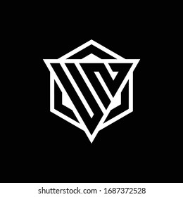 UN logo monogram with triangle and hexagon shape combination isolated on back and white colors