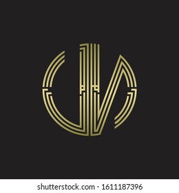 UN Logo monogram triple ribbon style line design template isolated with gold color