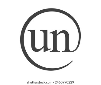 UN logo from two letter with circle shape email sign style. U and N round logotype of business company for brand identity.