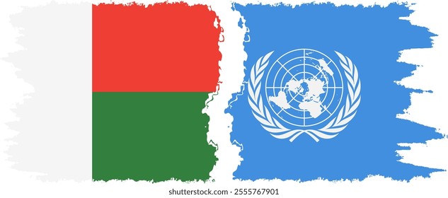 UN and Madagascar grunge flags connection, vector