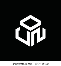 UN monogram logo with 3 cube style design template isolated on black background