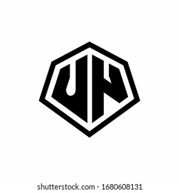 UN monogram logo with hexagon shape and line rounded style design template isolated on white background