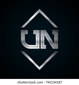 UN Monogram, Metal Logo, Silver Logo