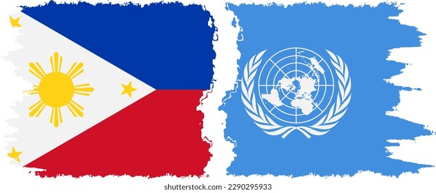 UN and Philippines grunge flags connection, vector