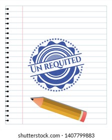 Un requited emblem drawn with pen. Blue ink. Vector Illustration. Detailed.