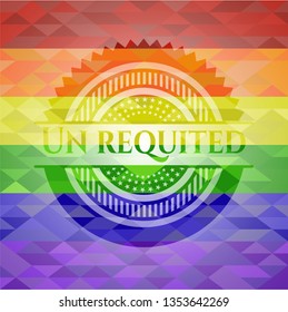 Un requited on mosaic background with the colors of the LGBT flag