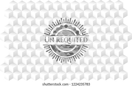 Un requited realistic grey emblem with geometric cube white background