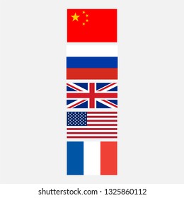 UN Security Council Flags - China, Russia, Great Britan, USA, France.