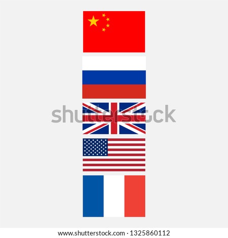 UN Security Council Flags - China, Russia, Great Britan, USA, France.