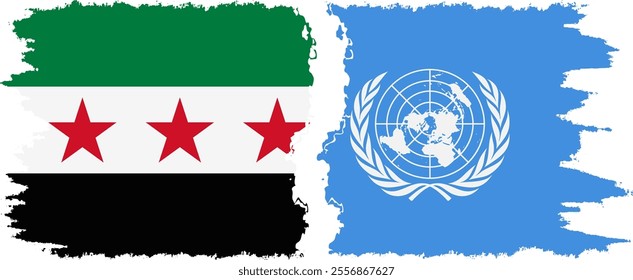 UN and Syrian Revolution grunge flags connection, vector