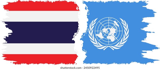 UN and Thailand grunge flags connection, vector