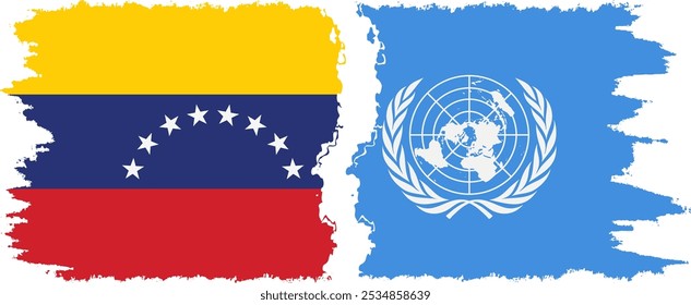 UN and Venezuela grunge flags connection, vector