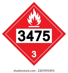 UN3475 Klasse 3 Symbol für Ethanol und Benzin, Vektorgrafik, einzeln auf weißem Hintergrund, Etikett .EPS10