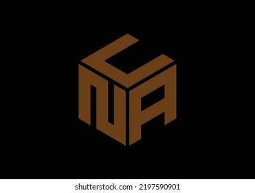 UNA Initial Monogram Letter NAU NAC Logo Design Vector Template Letter NAU Logo Design Black BG