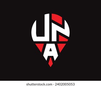 UNA letter location shape logo design