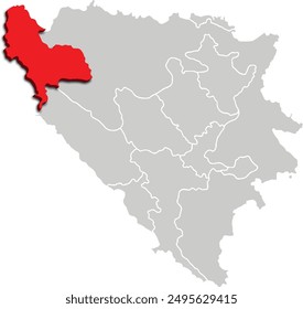 UNA SANA map administrative division of BOSNIA AND HERZEGOVINA 3d isometric map