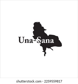 Una Sana map and black lettering design on white background