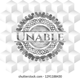 Unable grey emblem. Retro with geometric cube white background