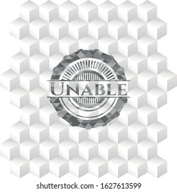 Unable realistic grey emblem with cube white background