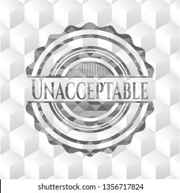 Unacceptable grey emblem with cube white background