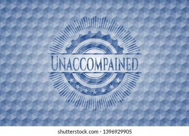Unaccompained blue polygonal badge. Vector Illustration. Detailed.