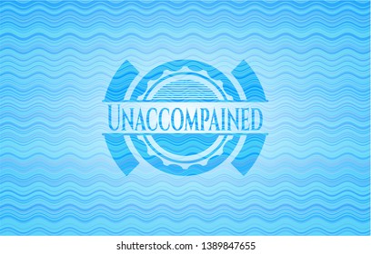 Unaccompained light blue water wave style badge. Vector Illustration. Detailed.