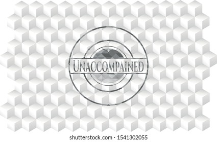Unaccompained retro style grey emblem with geometric cube white background