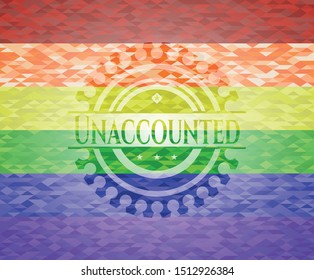 Unaccounted emblem on mosaic background with the colors of the LGBT flag