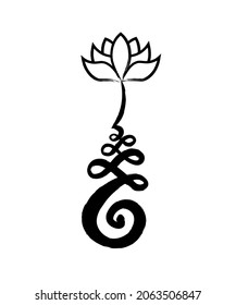 Unalome lotus symbol brush stroke icon. Clipart image isolated on white background