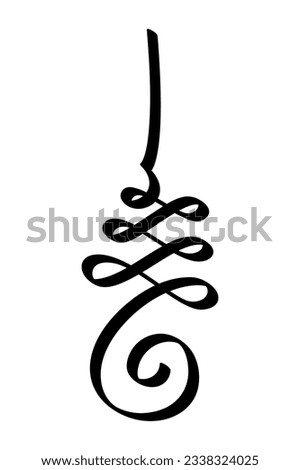 Unalome, sacred Yantra in Buddhism and common yantra tattoo motif. Spiritual path, starting with awakening (spiral), followed by twists and turns in life (loops), leading to clarity and enlightenment.