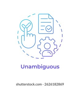 Unambiguous blue gradient concept icon. User actions clearly showing agreement. GDPR consent principle. Round shape line illustration. Abstract idea. Graphic design. Easy to use in article