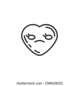 Unamused heart face emoji line icon. linear style sign for mobile concept and web design. Negative heart shape emoticon outline vector icon. Love symbol, logo illustration. Vector graphics