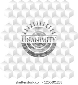 Unanimity realistic grey emblem with geometric cube white background