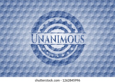 Unanimous blue emblem with geometric pattern.