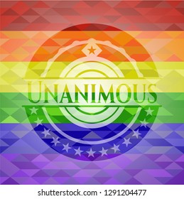 Unanimous emblem on mosaic background with the colors of the LGBT flag