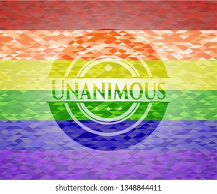 Unanimous emblem on mosaic background with the colors of the LGBT flag