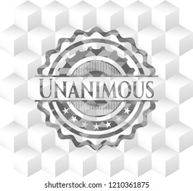 Unanimous retro style grey emblem with geometric cube white background