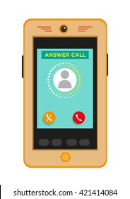 Unanswered Call Pop Up Graphics on a Gold Touchscreen Mobile Phone. Editable Clip Art.