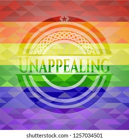 Unappealing emblem on mosaic background with the colors of the LGBT flag