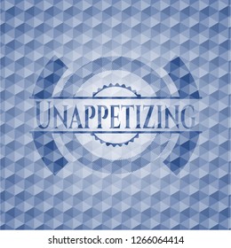Unappetizing blue emblem with geometric background.