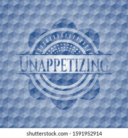 Unappetizing blue hexagon badge. Vector Illustration. Detailed.